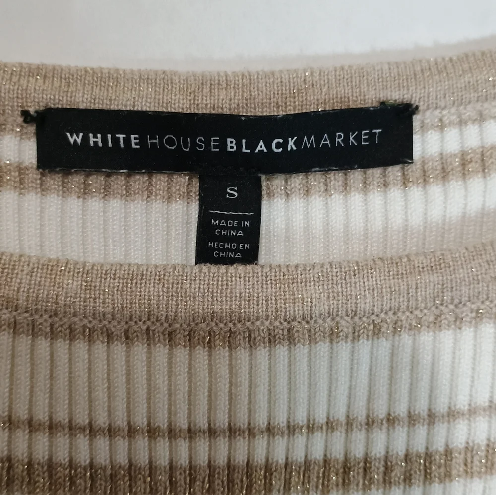 White House Black Market Striped Cream and Tan Sweater Small